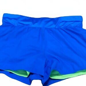 Fabletics royal blue drawstring running shorts green compression small